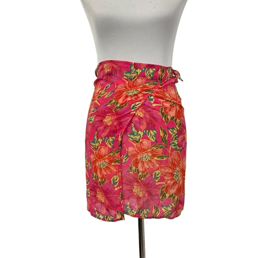 BEACH RIOT Womens Tropical Mini Sarong Coverup One Size Pink Floral Wrap